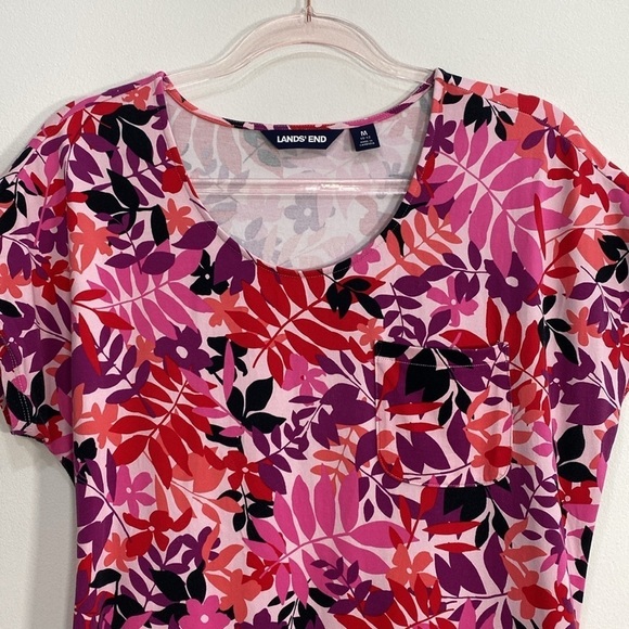 Lands'End Cotton Pullover Dress Leaf Print Cap Sleeve Women's Medium - Picture 4 of 13